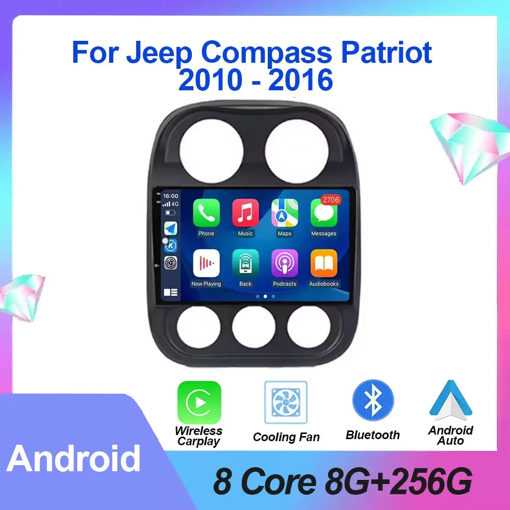 Android Auto Car Radio BT For Jeep Compass Patriot 2010 - 2016 GPS Multimedia Video Player Wireless Carplay  Camera Stereos