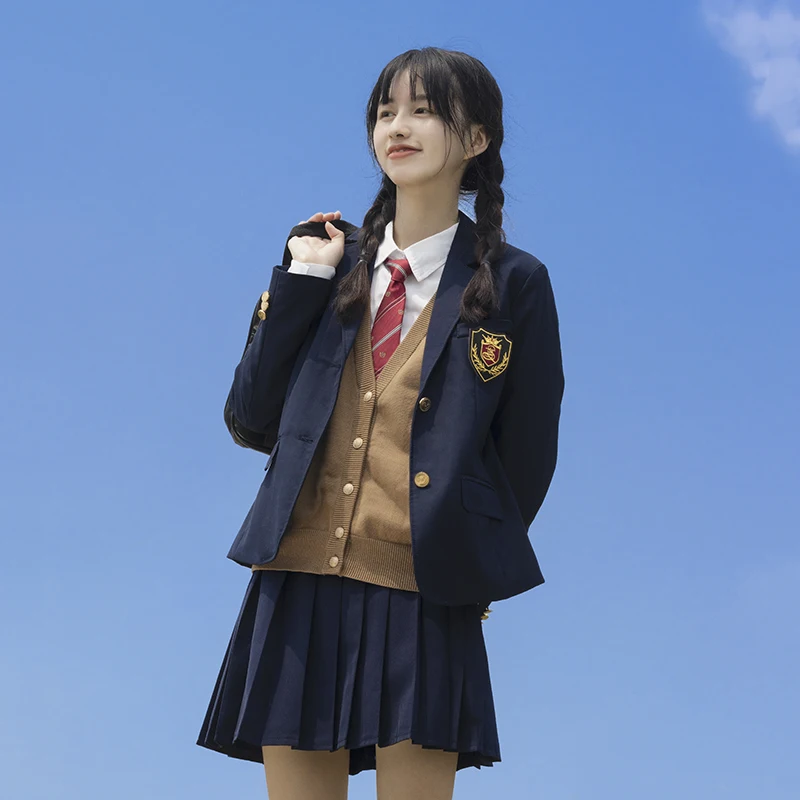 School Navy Coat Girls High School Clothes with Badge Jk Suit Japan Korean Uniform for Graduation Jackets Student Blazer Seifuku