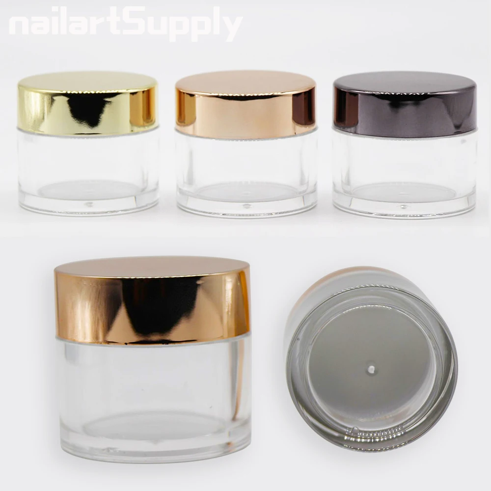 10/30/60ml Jar Gold Lids Clear Empty Travel Bottle Cosmetics Container Nails Acrylic Powder/Glitters Bottle Nail Sequins Box Jar