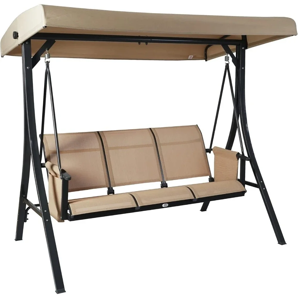 3-Seat Patio Swing Chair, Outdoor Porch Swing Glider with Adjustable Canopy, Breathable Seat and Back, Patio Swings