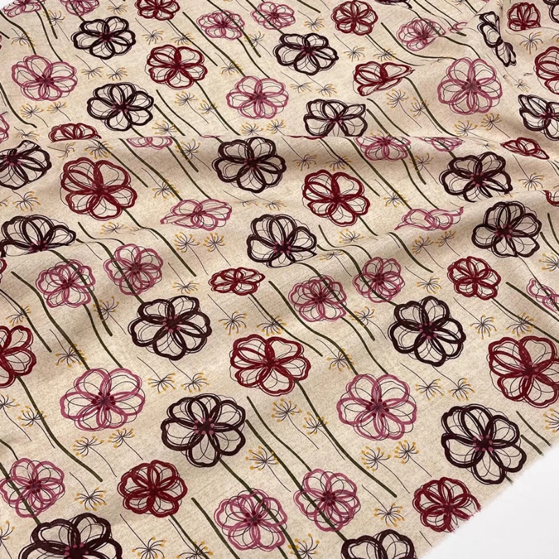 Thin Hanging Linen Non Elastic Close Fitting Flower Print Art Hand-painted Fabric Dress Top Qipao Fabric