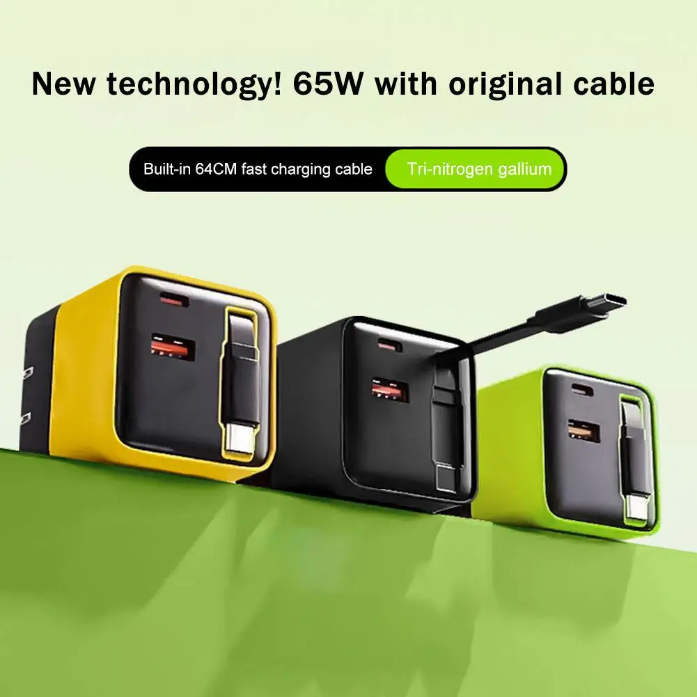 

Дорожное зарядное устройство GaN A+C мощностью 65 Вт с выдвижным кабелем и портом TYPEC, подходит для зарядки ноутбуков и мобильных телефонов. V1U9