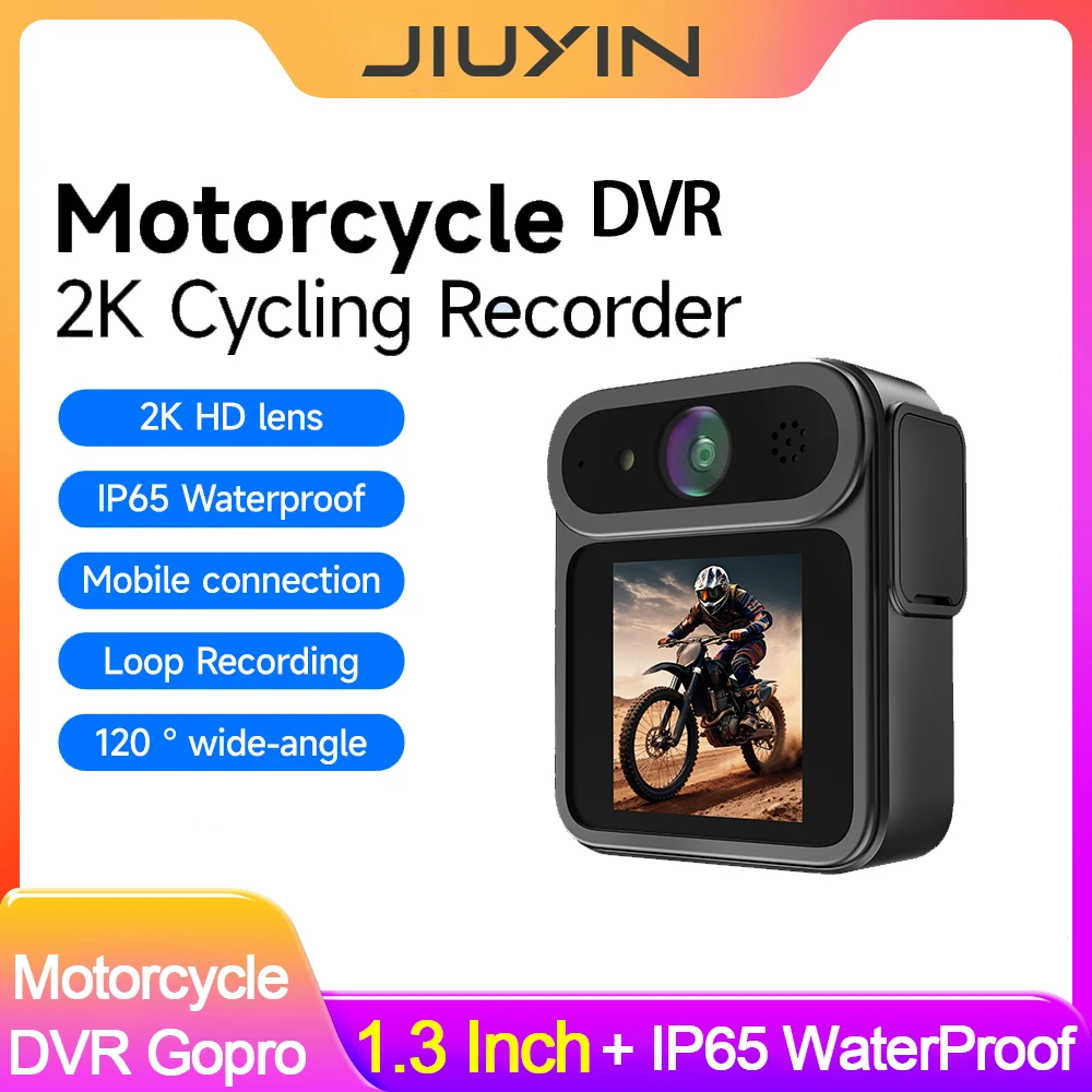 JIUYIN دراجة نارية DVR داش كام مع مسجل فيديو واي فاي دعم عدسة الكاميرا الأمامية للدراجات النارية 1.3 بوصة Gopro