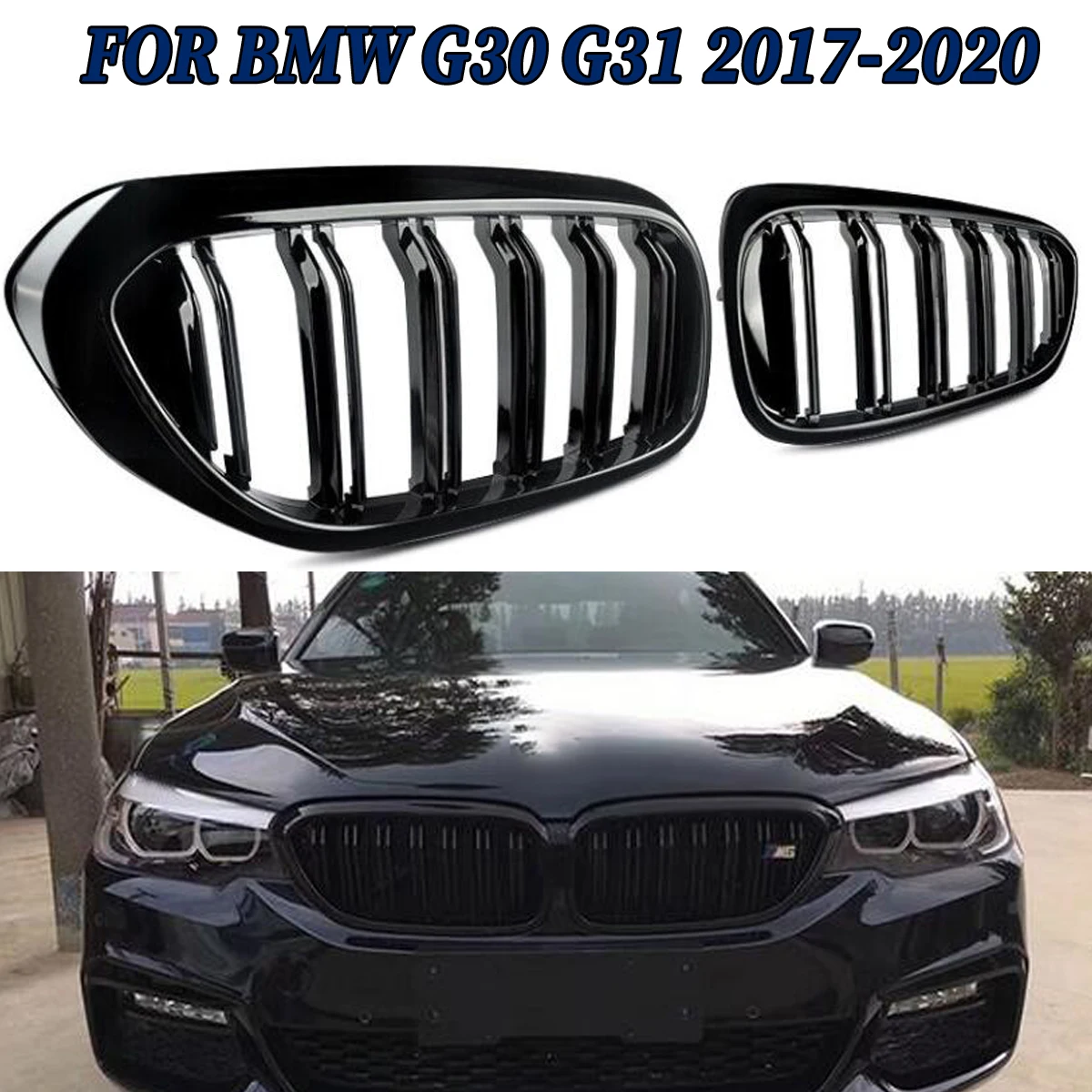 MagicKit Gloss Black Front Grilles Fit for BMW G30 G38 5 Series 2017-2020  520i, 523i, 528i, 530i, 535i, 550i, 520d, 530d etc