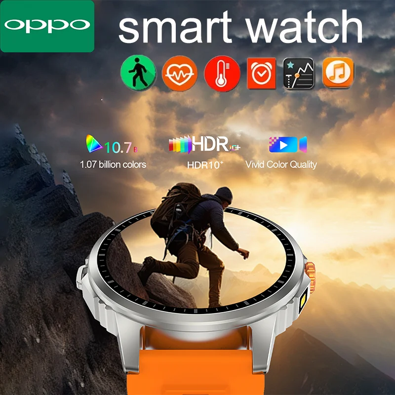 

OPPO Новые умные часы с фонариком и круглым экраном, подходящие для занятий спортом на открытом воздухе, со светодиодной подсветкой и умными часами для измерения артериального давления