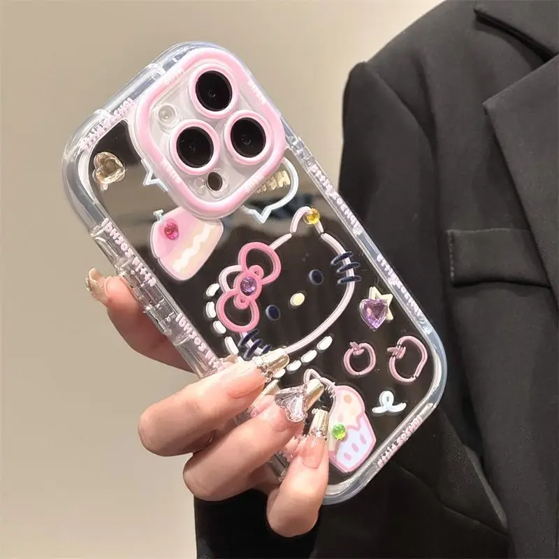 Sanurgente-Coque de téléphone Hello Kitty Melody Makeup Mirror pour iPhone 14, 13, 12, 11, 15 Pro Max, Lovely Hard, Antichoc, Kawaii Back Cover