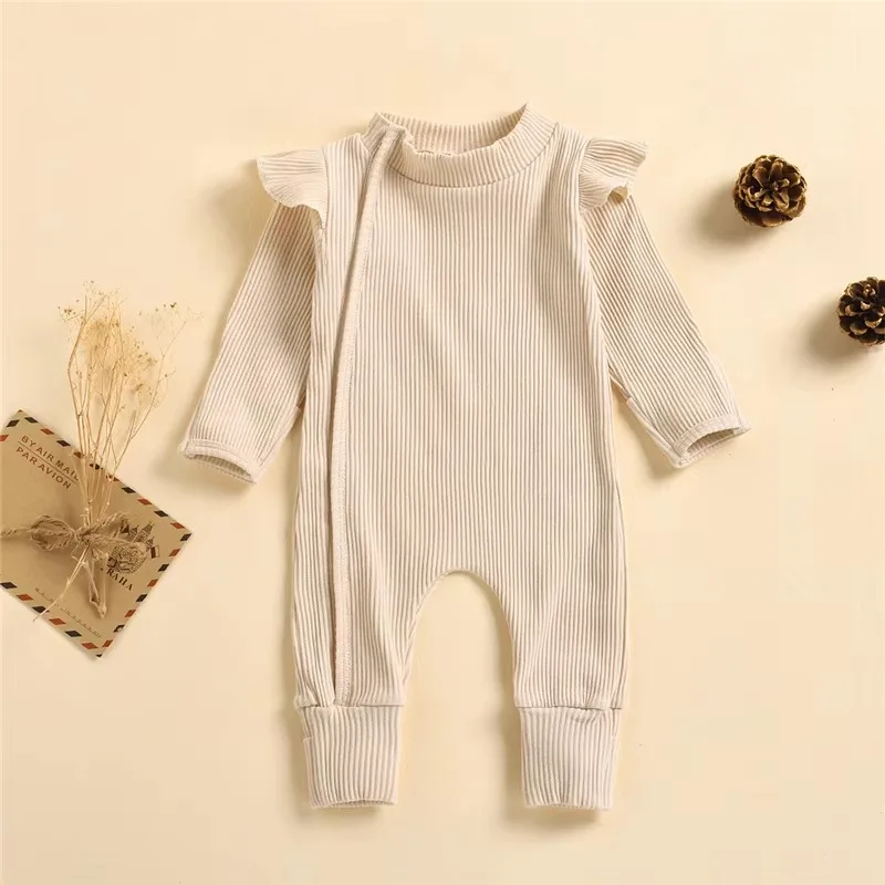 Newborn Baby Girl Romper Cotton Solid Color Jumpsuits Spring Autumn Long Sleeve Infant One-piece Clothing