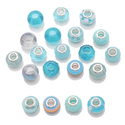 20Pcs Mixed Color European Crystal Glass Beads Big Hole Loose Spacer Round Bead for Jewlery Making DIY Bracelet Necklace