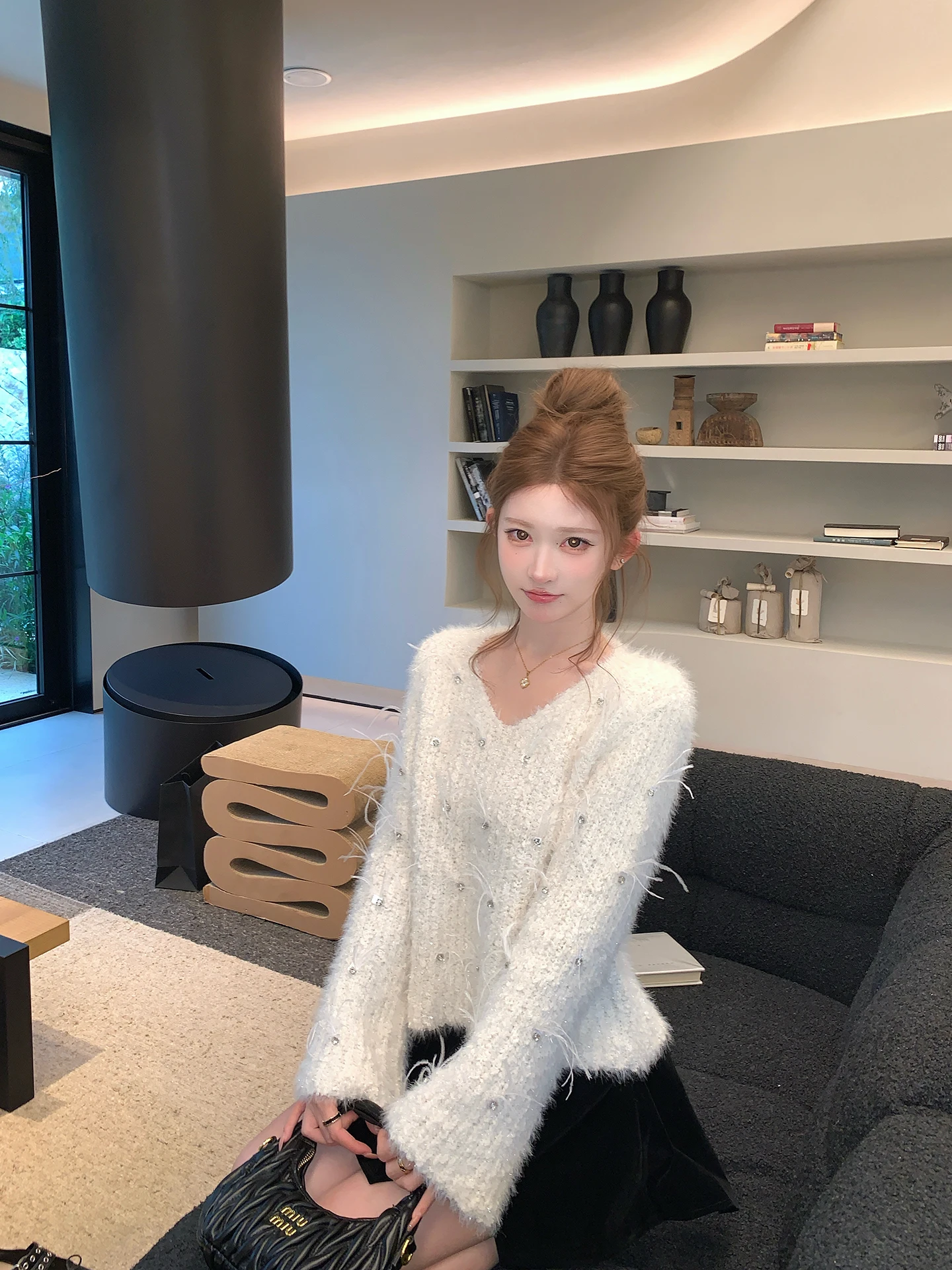 

Свободный вязаный свитер с v-образным вырезом, женский осенне-зимний свитер с капюшоном Thiened iny Tead, теплый удобный свитер с пальцем