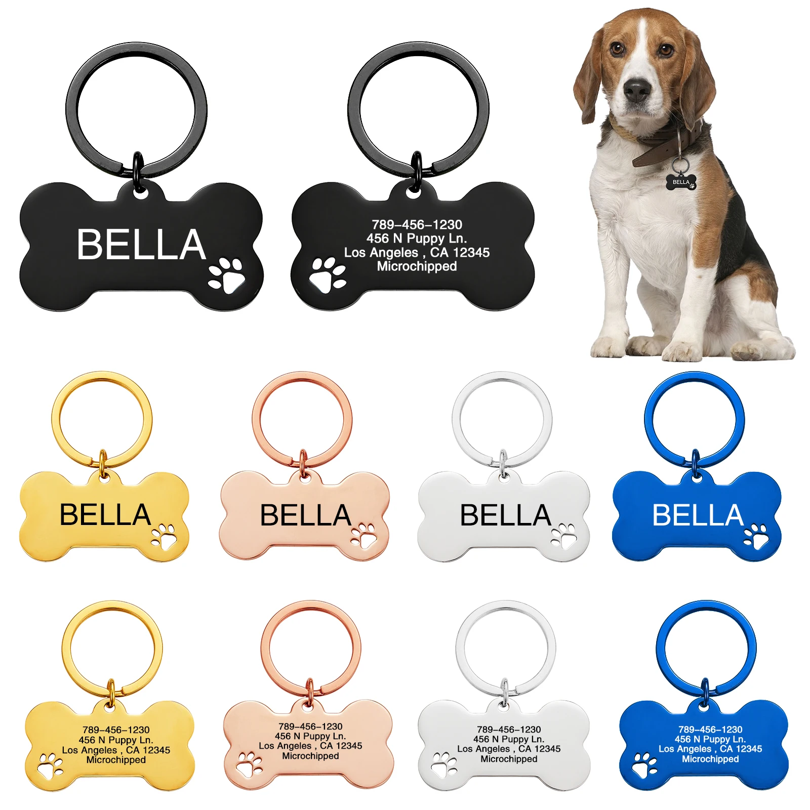 

Personalized Dog Collar Free Engraving Customizable Pet ID Tag Stainless Steel Address ID Tags for Dogs Cats