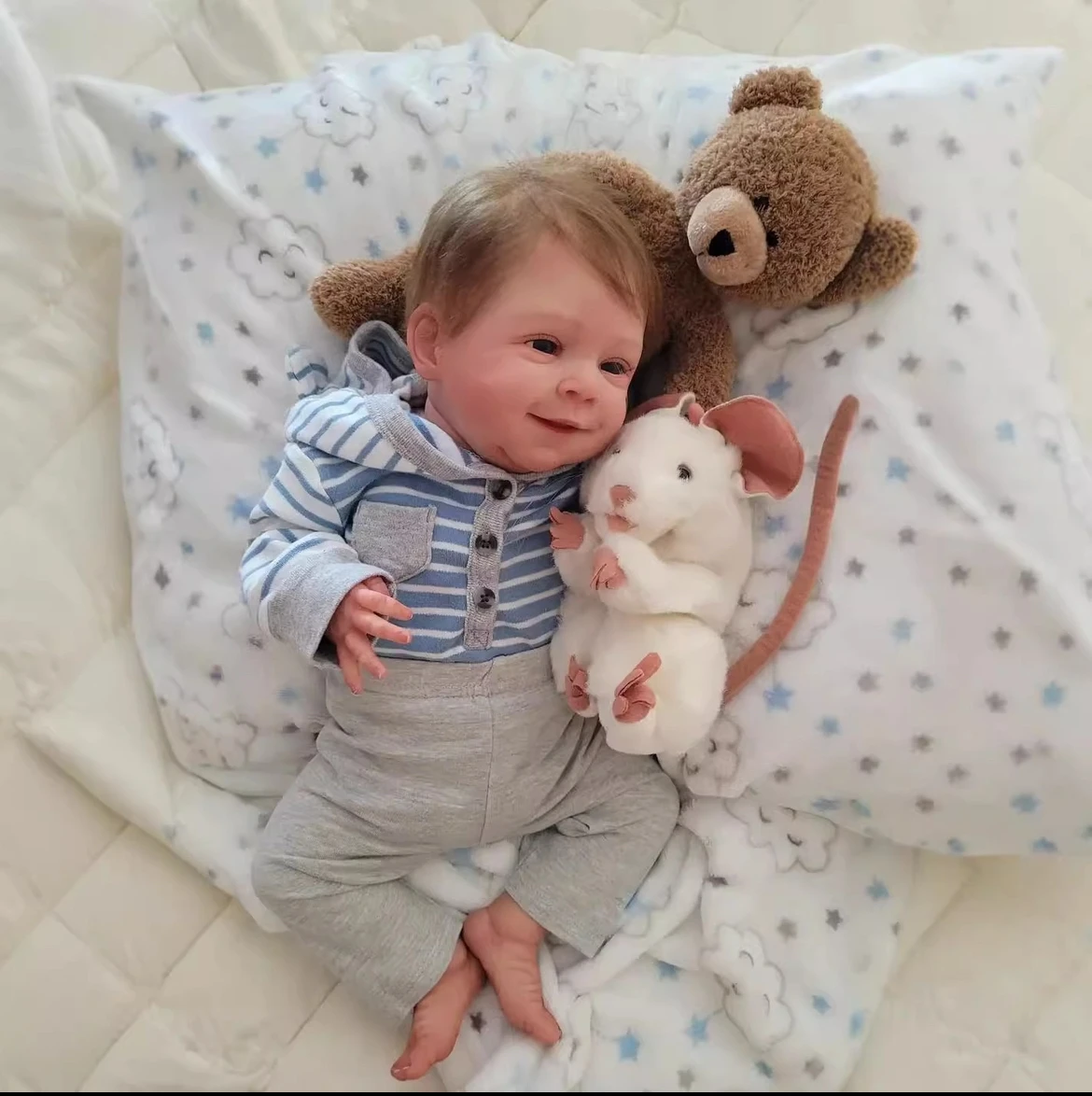 19-calowa, ultra realistyczna lalka Reborn Baby Boy - wykwintnie wykonany, realistyczny noworodek z skórą 3D, wędzonymi włosami i widocznymi żyłkami