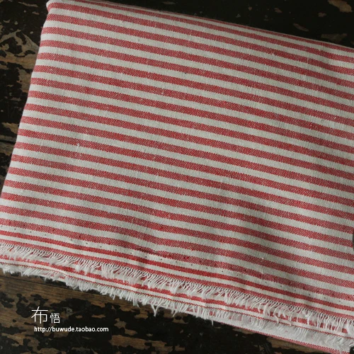 Vintage Spring Red Stripe Thick Cotton and Linen Fabric for Tablecloth, Pillowcase, Skirt, Shirt Cloth, 140x50cm