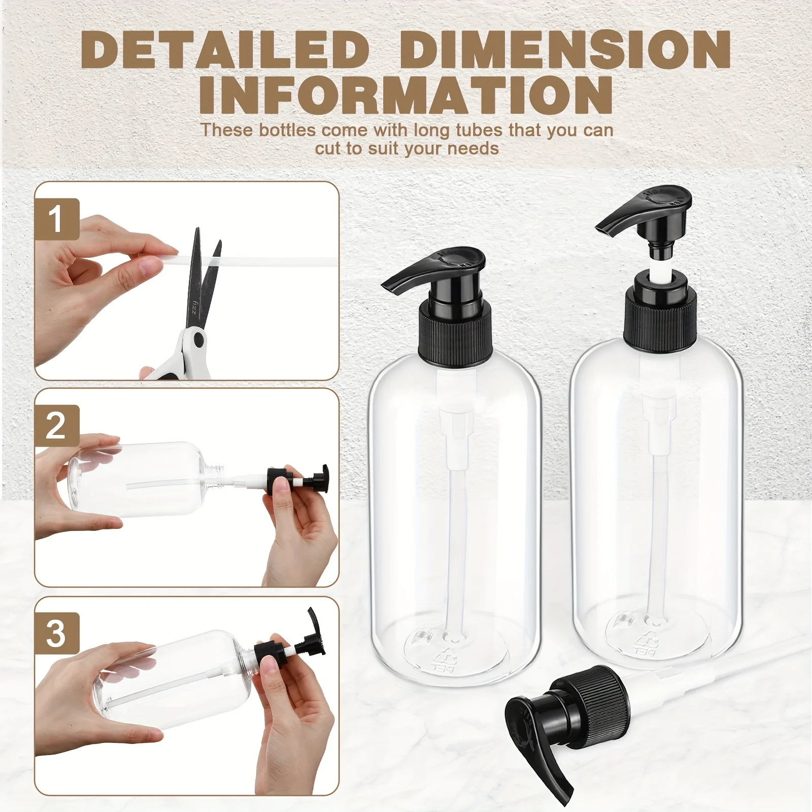 8 Stück 300/500ML Klare Shampoo-Leerflaschen mit Pumpe, Duschgelspender für Dusche, Badezimmer, Shampoo, Conditioner, Körperwaschflasche – Detail 4