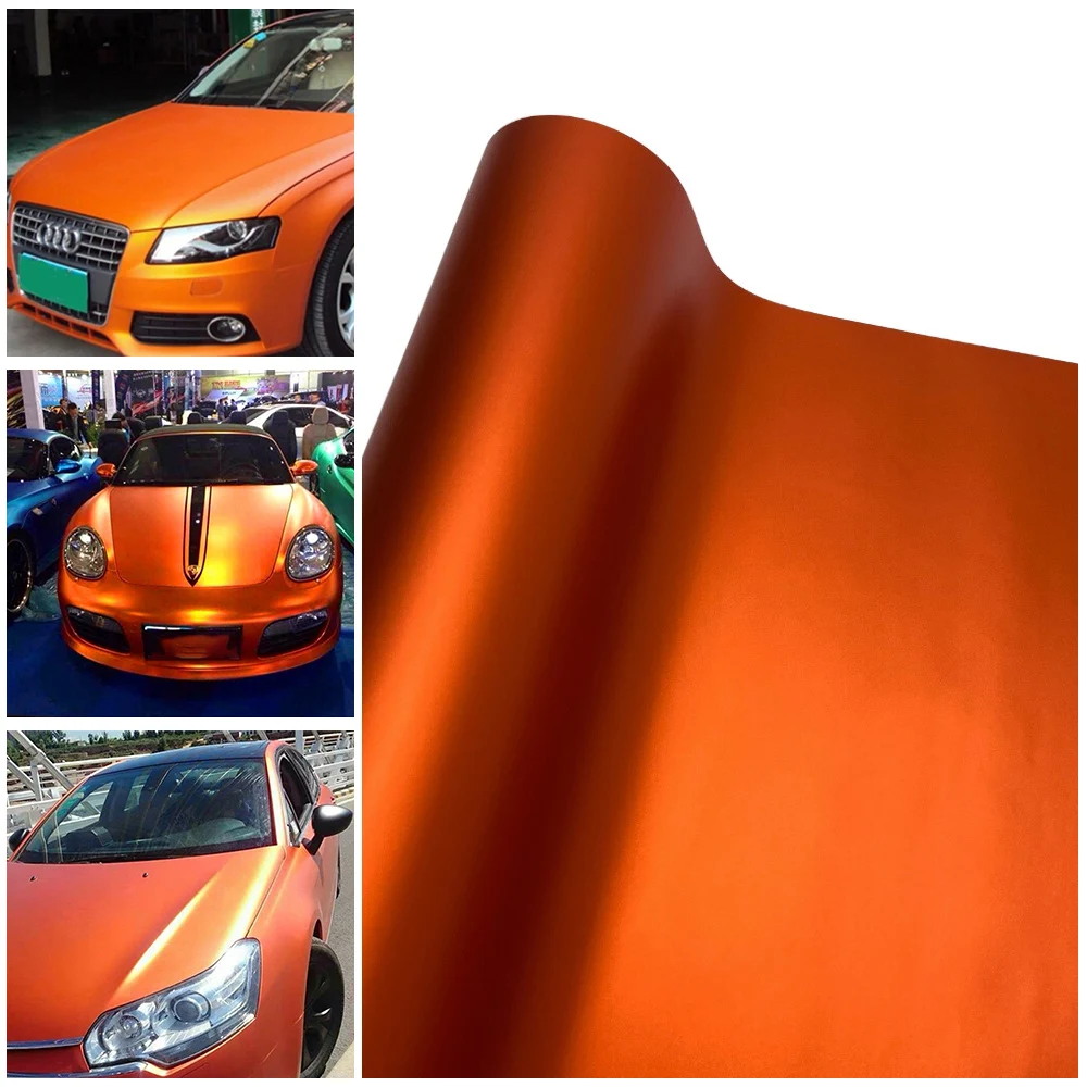 

Orange Matte Satin Metallic Vinyl Wrap Film Self Adhesive Wrapping Decal Foil for Motorcycle Car Sticker