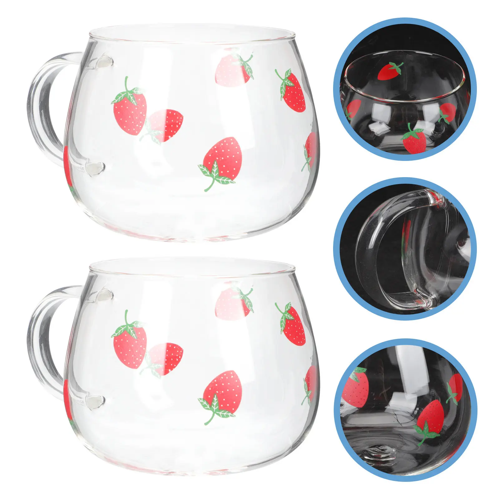 Juego de 2 vasos de vidrio con diseño de fresa, vasos transparentes de alta calidad para agua, leche, café, té, limonada, jugo y bebidas
