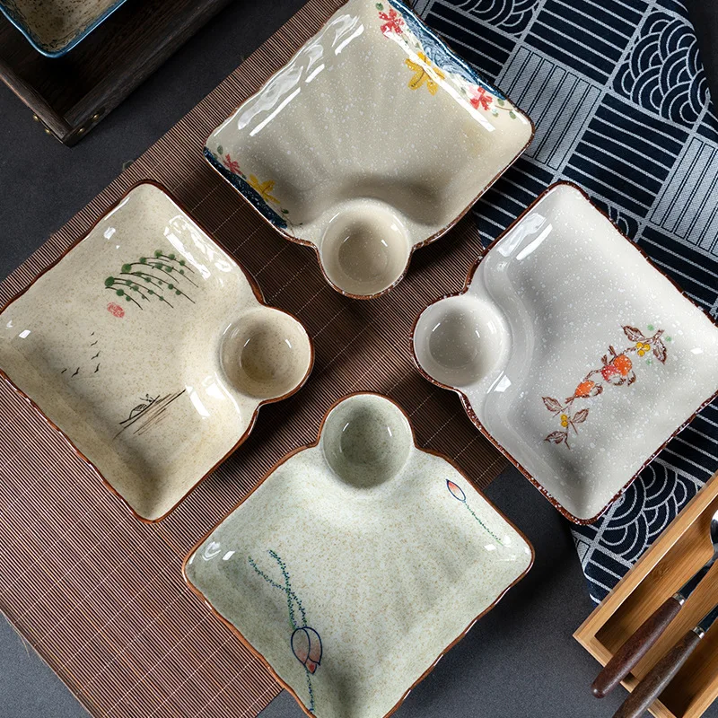 

Ceramic Dumpling Plate with Vinegar Plate Hand-painted Round Plate Dipping Sauce Dish Plate Household Round Sushi Plate