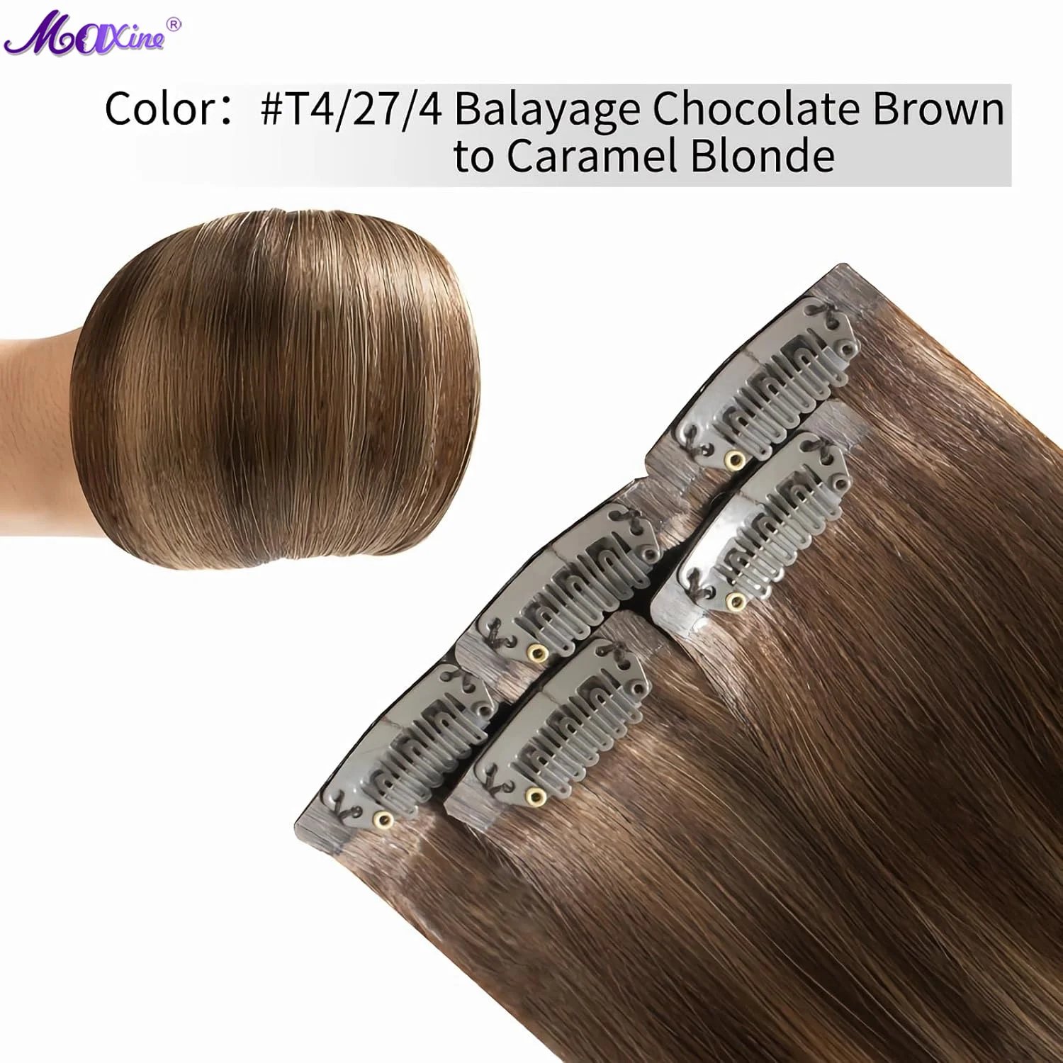 Hair Extensions Real Human Hair Ash Brown Highlights Platinum Blonde Clip in Hair Extensions 5pcs 30g 16 Inch Remy Hair Seamless