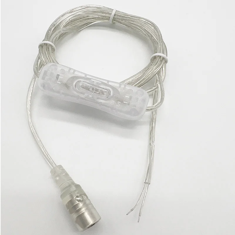 2m 22awg DC 12V Kabel Buchse 5.5 Schalter Knopf Stecker Verlängerung Netz kabel für LED-Licht leiste 2,1 * mm transparent e