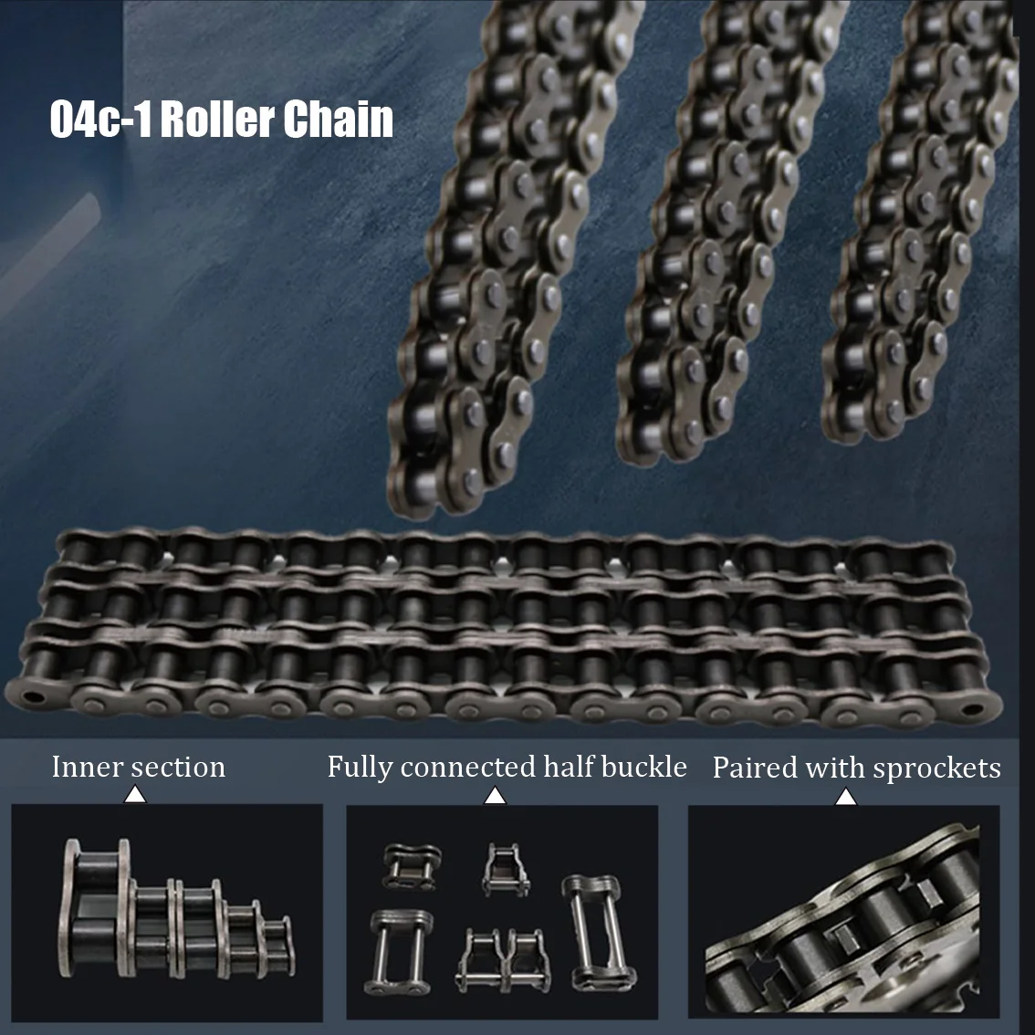 04C-1 Roller Chain Link Distance 6.35mm Carbon Steel Chain Connecto Industrial Transmission Single Row Chain Sprocket Accessorie