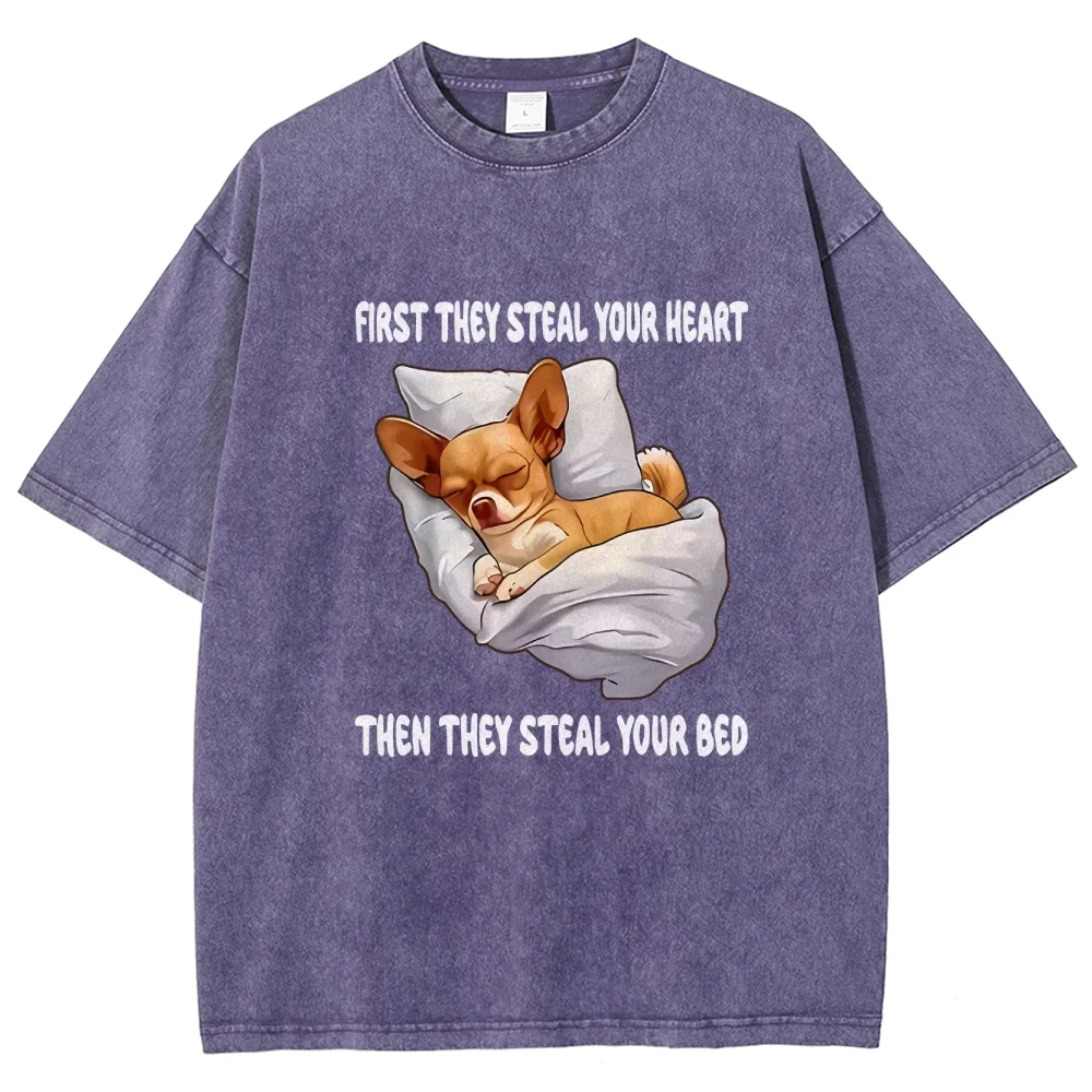 

Sleeping Pet Pattern T Shirt Round Neck Unisex Oversized New Fashion Casual Breathable Streetwear Top for Men Women Daily Wear