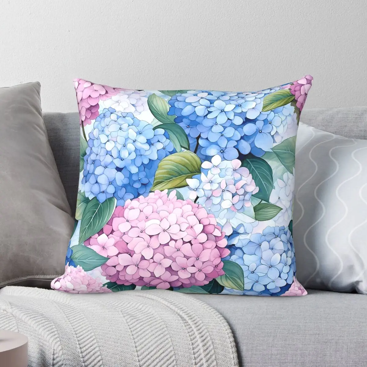 Hydrangeas Square Pillowcase Polyester Linen Velvet Creative Zip Decorative Pillow Case Sofa Cushion Cover 18