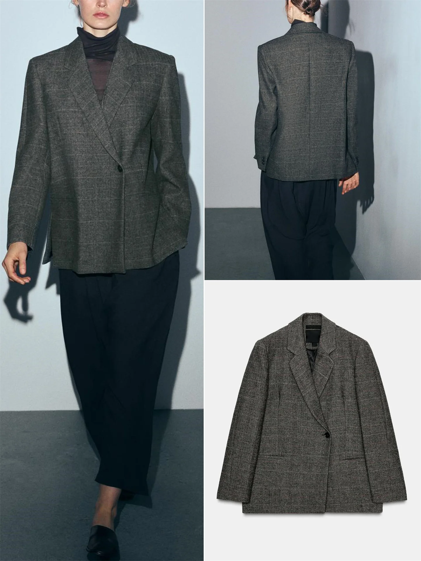 

Зимний свободный крой на одной пуговице, женский длинный повседневный костюм из смешанной ткани с перевернутым вырезом и воротником-стойкой