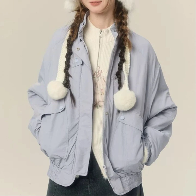 American retro spicy girl stand up collar zipper cardigan cotton clothing autumn/winter loose and thick women's cotton clothing