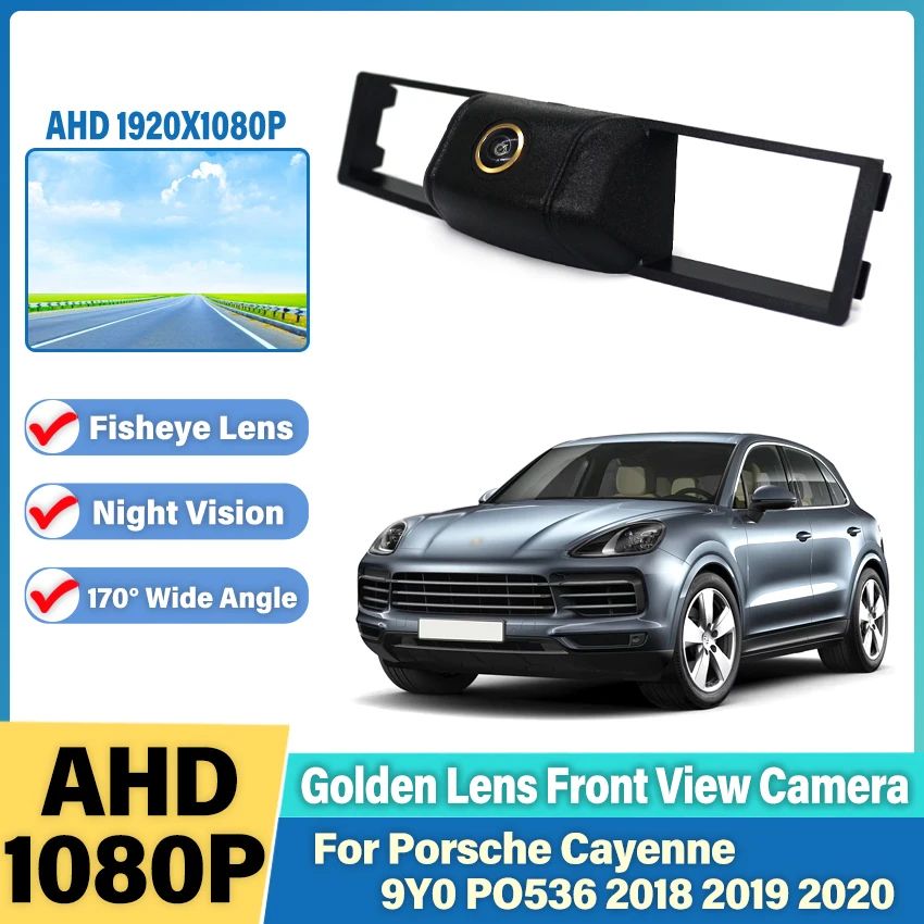 

Golden Lens HD Car Front View Parking Night Vision Positive Waterproof Logo Camera For Porsche Cayenne 9Y0 PO536 2018 2019 2020