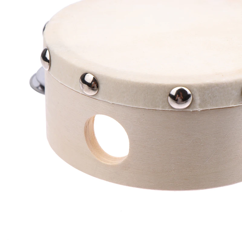 1Pc 4 Inch Hand Gehouden Tamboerijn Met Metalen Enkele Rij Jingles Schapenvacht Drum Huid Houten Tamboerijnen Entertainment Muzikale Onderdelen