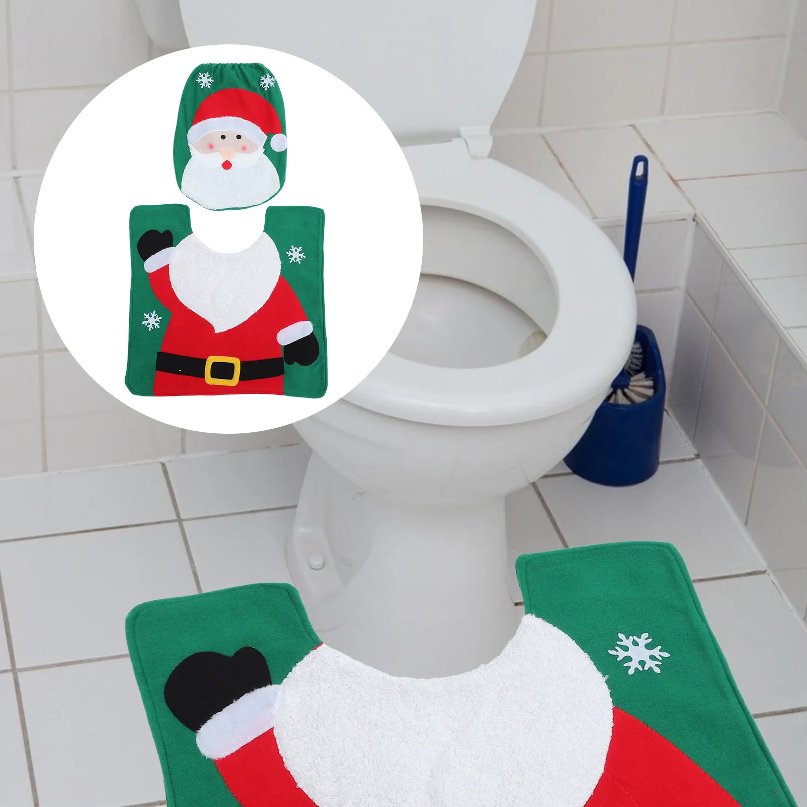 

1Set Christmas Toilet Lid Protector Xmas Toilet Floor Mat Decorative Bathroom Rug for Holiday Home Decoration Santa Design