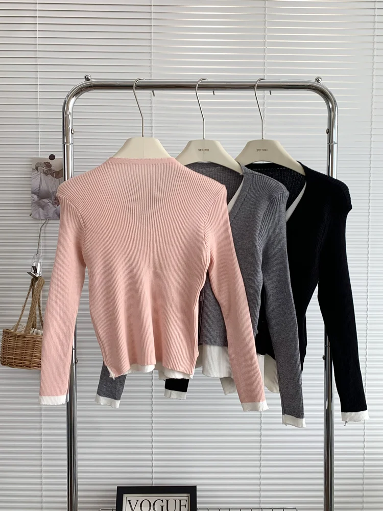 Color Blo Loose Fit Women's Knitwear ort Base Layer Top Slimming Design Autumn Faion Sweater Separate Look Faionable