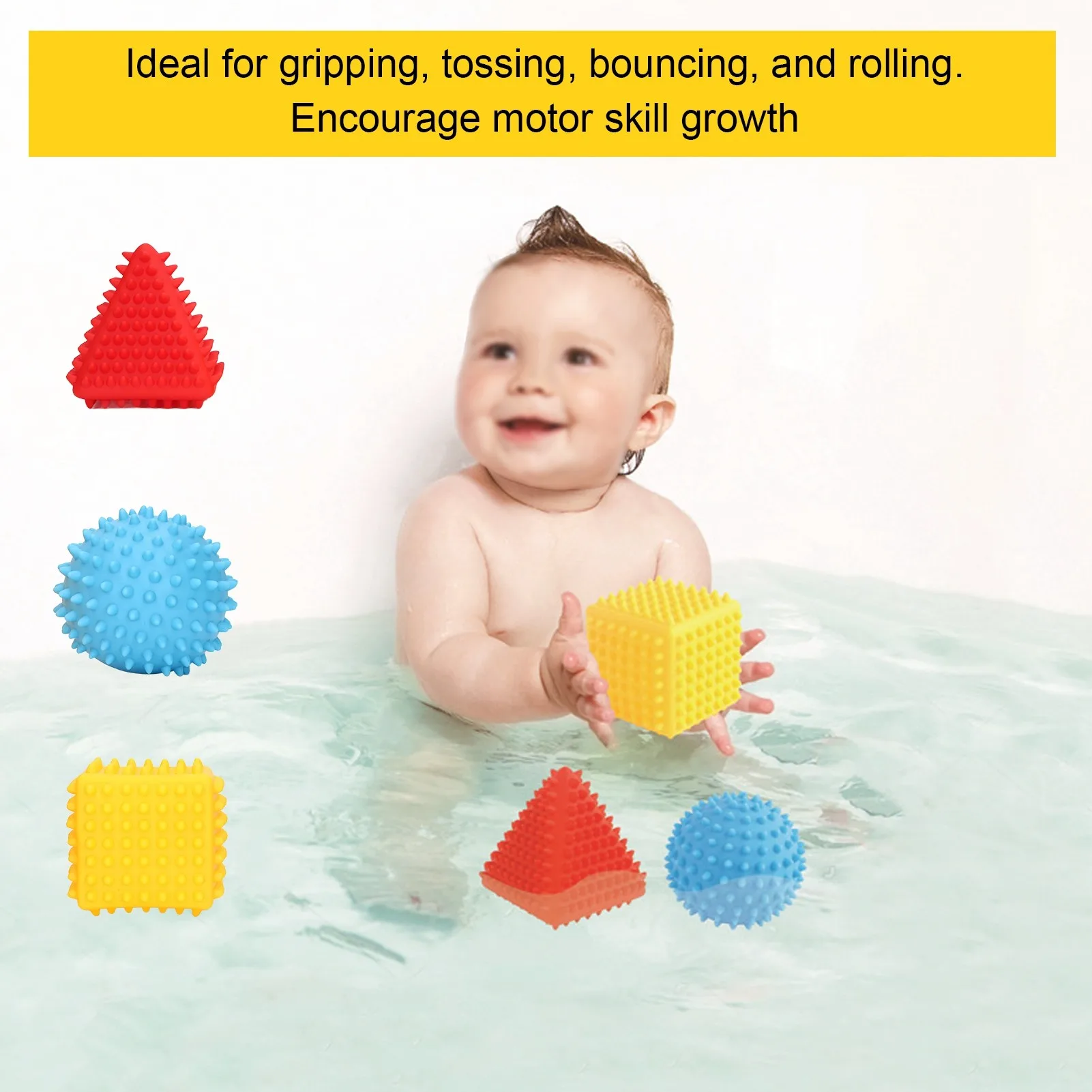 3Pcs Sensory Balls Squared Round Triangular Developing Motor Skills Vision Development Safe Baby Ball Set for 6 Months