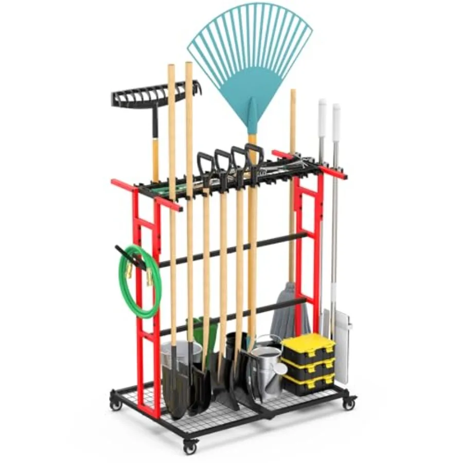 

Garage Organization with Wheels Outdoor Gargen Yard Shed Tools Organizer Cart Home Storage for Cleaning Supplies Broom Holder f