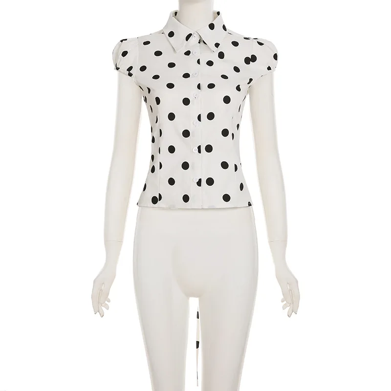 قميص نسائي 2024 الصيف النساء قمصان الإناث أسود أبيض مكتب بلوزة للسيدات OL ملابس امرأة قصيرة الأكمام ملابس العمل