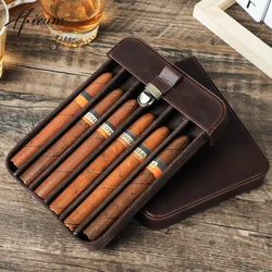 Luxury Vintage Cowhide Leather 3/6 Slots Cigar Case Humidor Storage Box Travel Portable Nubuck Display with Brass Buckle Closure