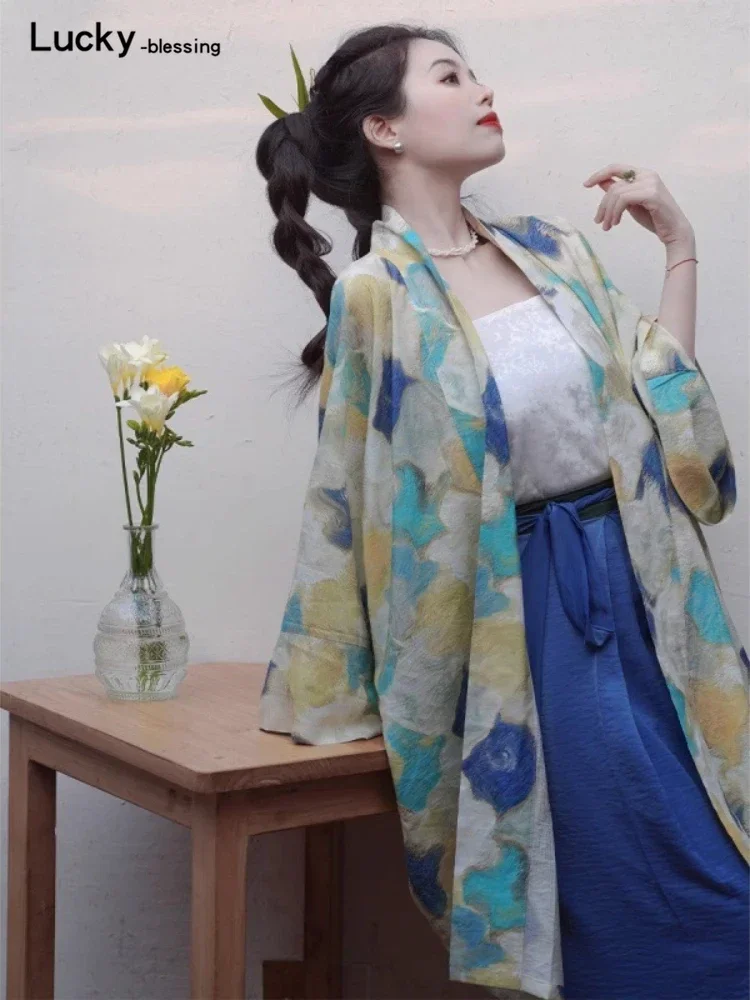 Japanese Kimono Traditional Chinese Dress Print Women Retro Long Robe Cardigan Haori Asian Clothes Streetwear Sunscreen Cardigan