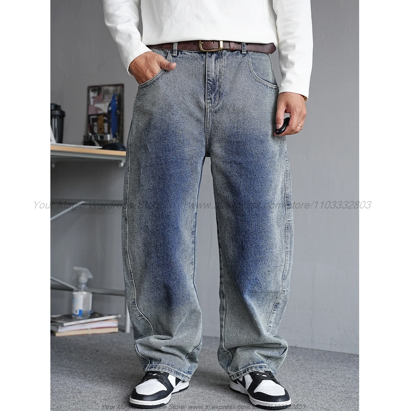 2026 Retro Distressed Post-Apocalyptic WastelStyle Jeans Men Straight Loose Commuter's All-Matching Wide Leg Matchet Pants