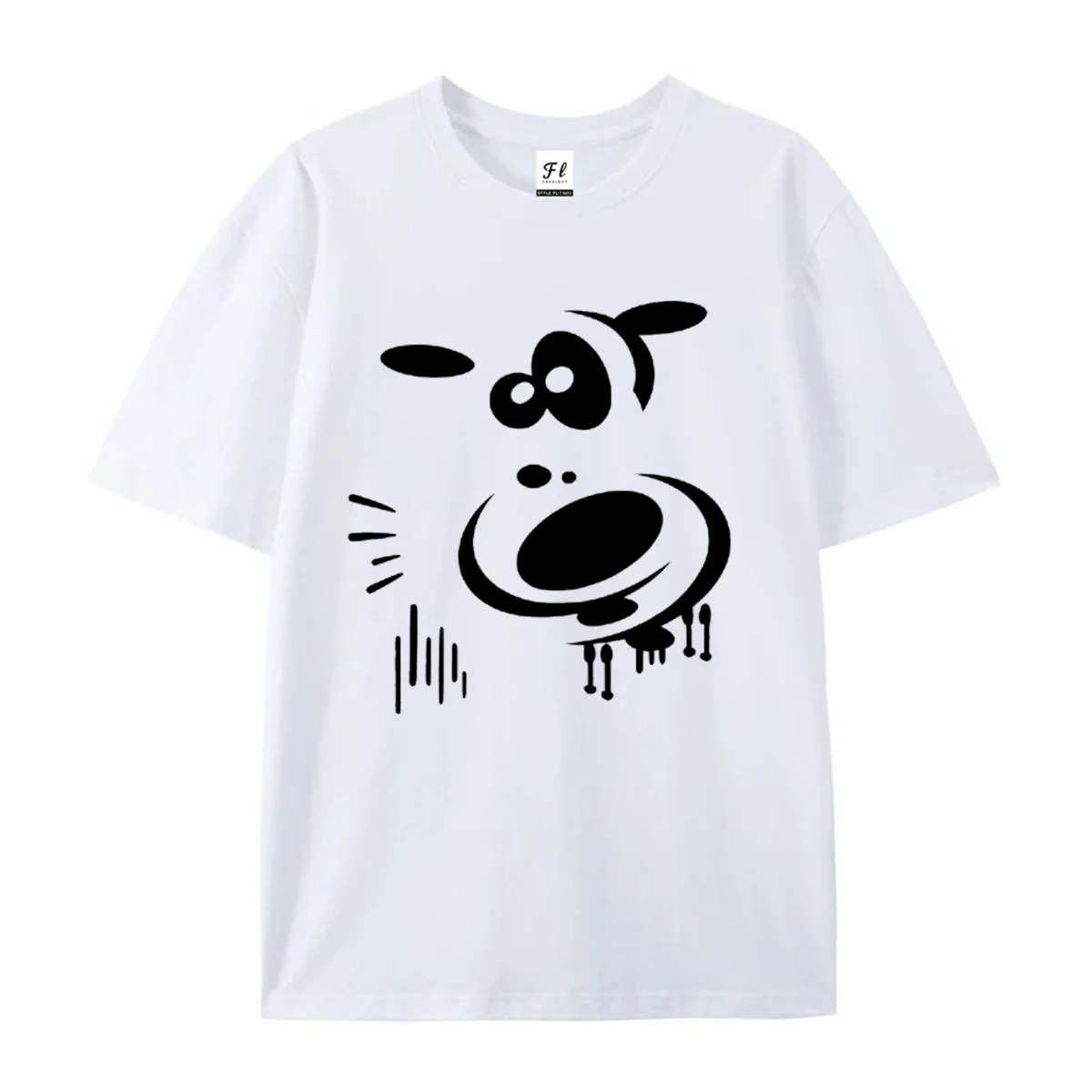 Abstract Screaming Dog Graphic T‑Shirt Minimal Black Line Cartoon Pet Print Casual Crew Neck Short Sleeve Tops Funny Novelty Tee