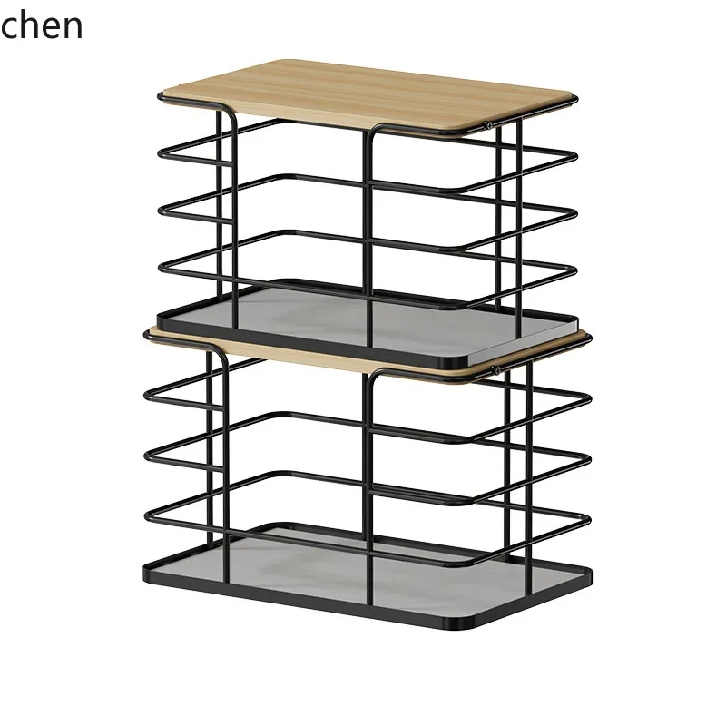 

kitchen storage countertop organizer - iron & wood combination kitchen vegetable and fruit basket storage rack