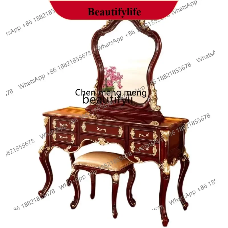 

D178 H European dressing table American dressing table ebony burgundy pearl white solid wood carved champagne gold 1.2 meters