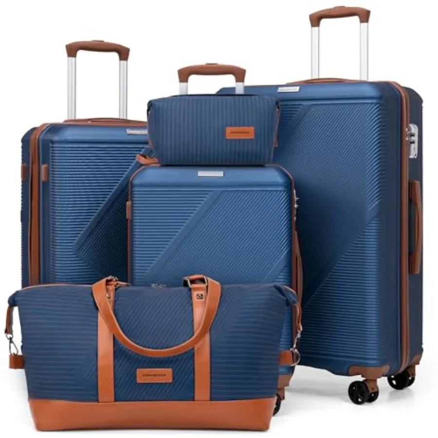 

CONCEPTEN 5 Piece Luggage Set with Wheels Lightweight ABS Hardshell Carry On Suitcases in Blue TSA Lock for Travel