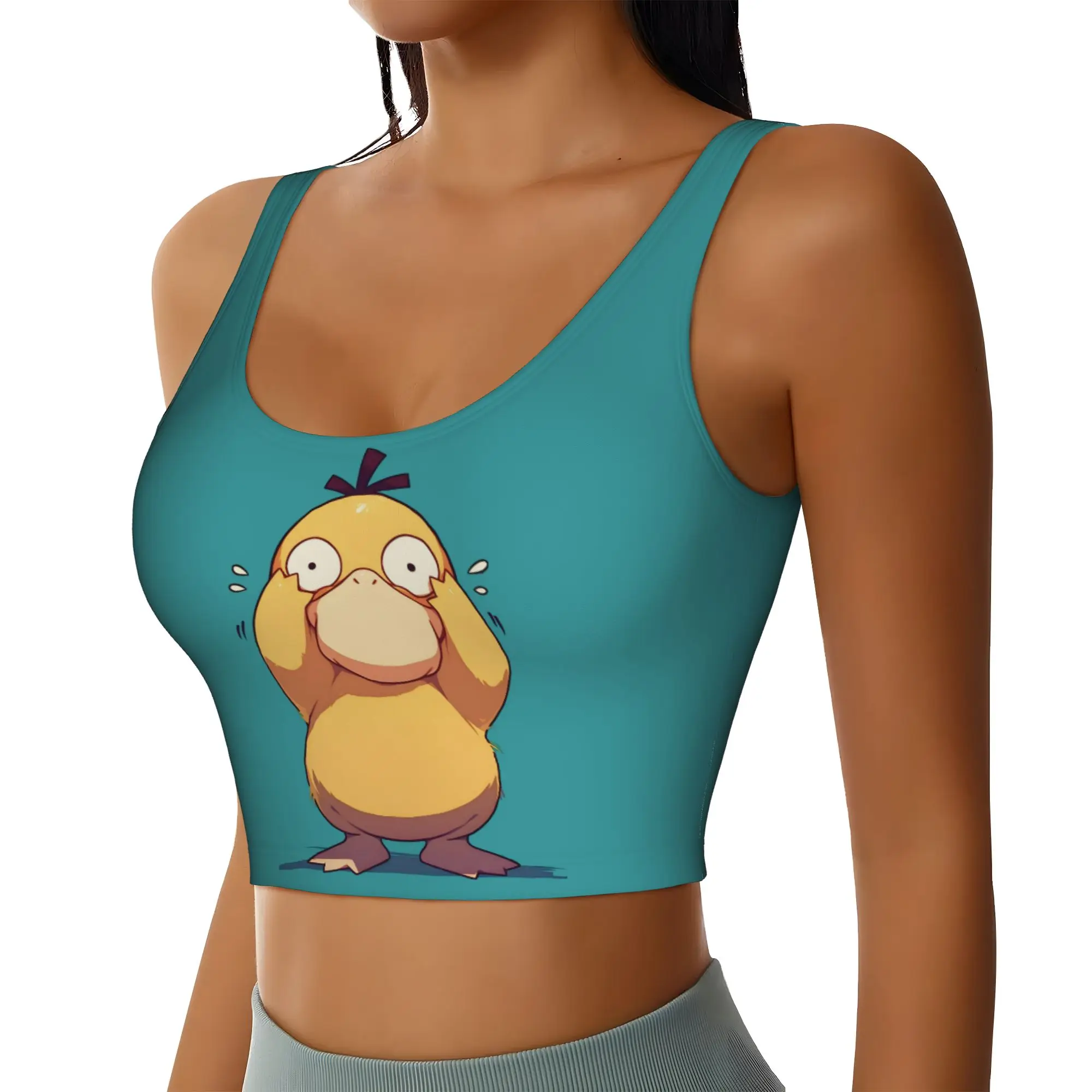 Custom High Impact P-Psyducks Sports Bra for Women Duck  Animated Gym Workout Yoga Crop Top