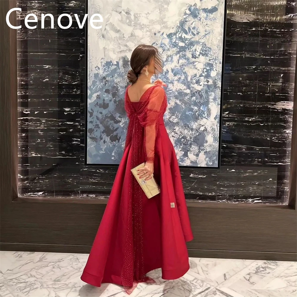 Cenove Popular A-Line Square Neckline Red Prom Dress Ankle Length With Long Sleeves Evening Summer Elegant Party Dress For Women