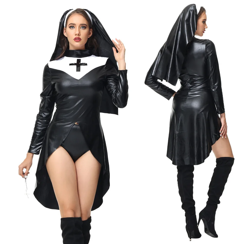 

Сексуальный костюм монахини, новинка 2023, костюм для ролевых игр на Хэллоуин, кожаный orm DS, трансграничный женский модный традиционный сценический сгусток...