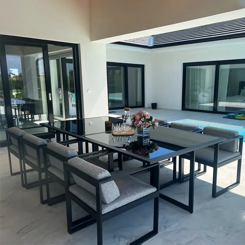 Outdoor tables and chairs, courtyard aluminum alloy garden, open-air balcony, leisure waterproof and sunscreen, commercial