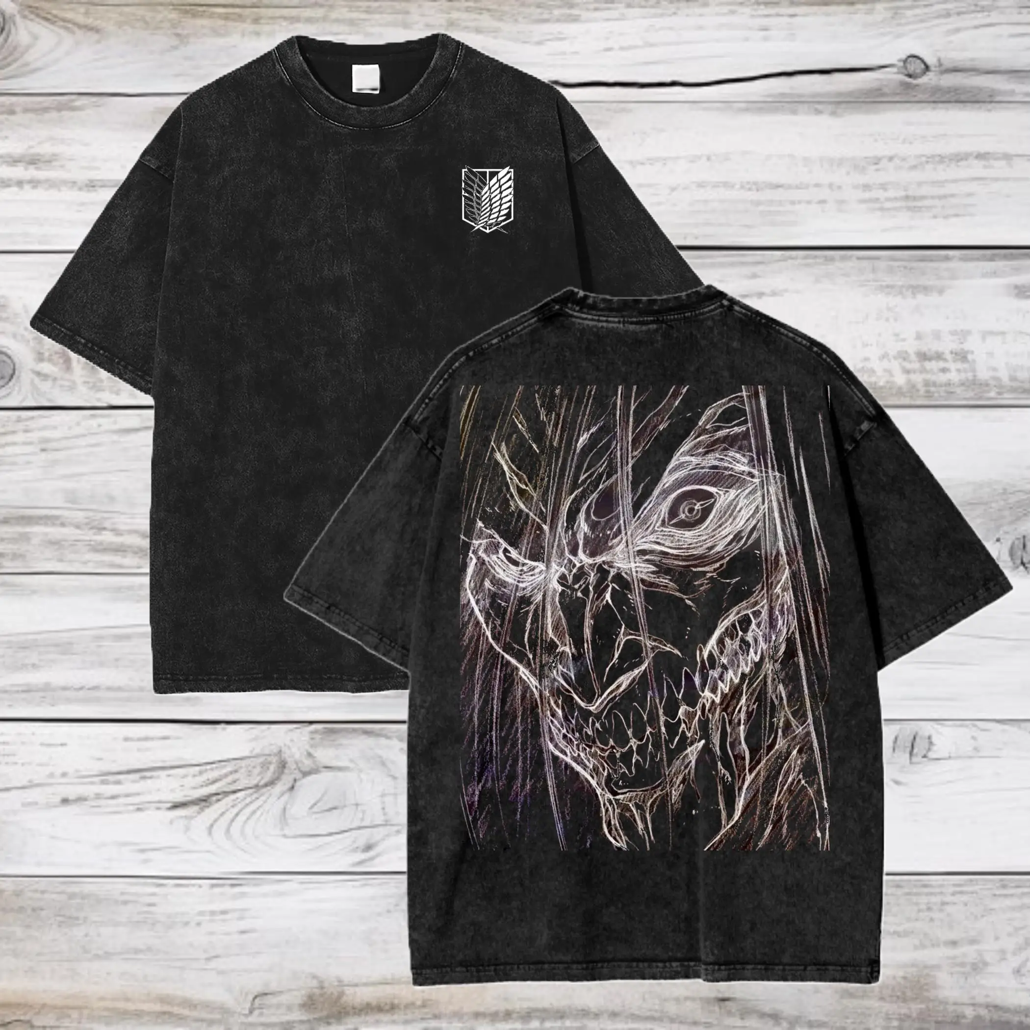 Japan Anime Attack on Titan Eren Jaeger Graphic Print T-Shirt Men Women Oversized Vintage Washed O-neck Cotton Summer New Tee