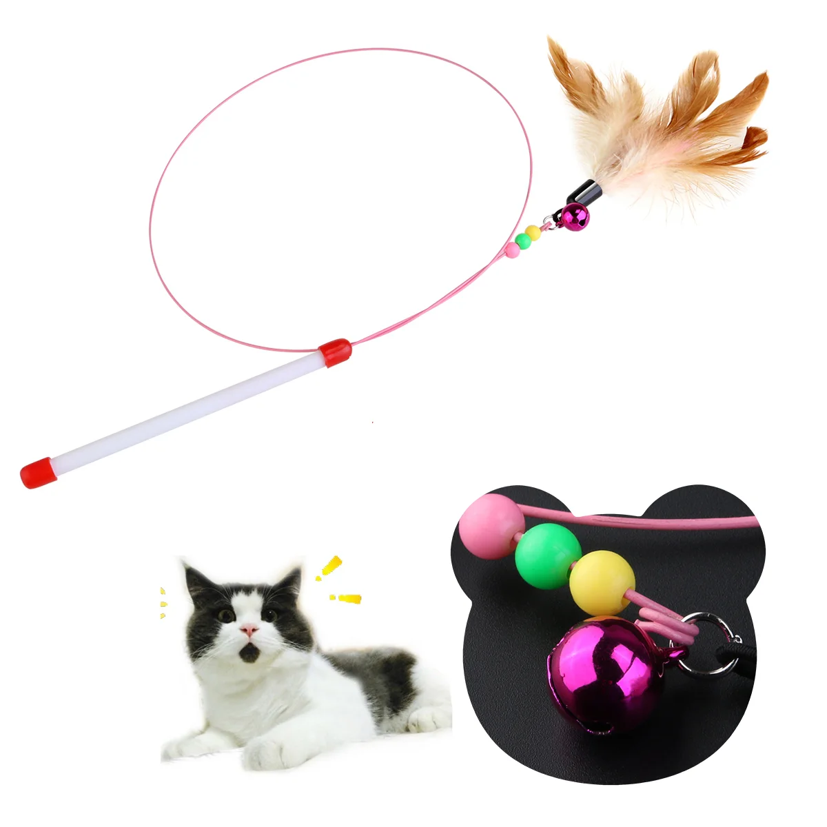 

TINKSKY Pet Toy Wire Chaser Wand Teaser With Bell Beads Play Fun (Random colour) Cat kitten toy Wire hunter for pets