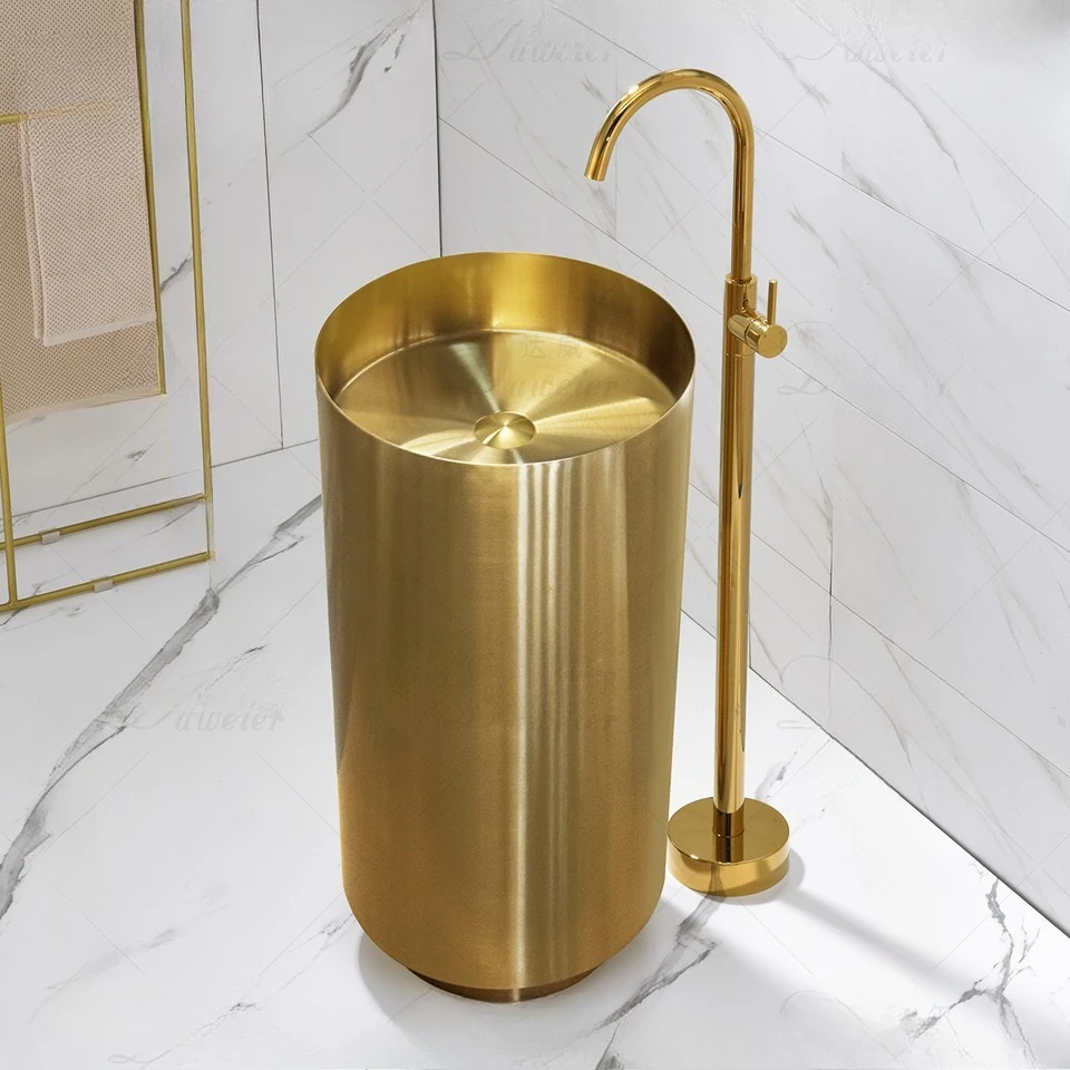 01-Stainless steel light luxury wash basin outdoor floor column basin wash basin
