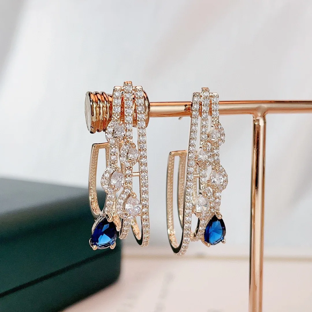 Bilincolor Sparkling Micro-zircon Geometric U-shaped Earrings with Hollow Out Design  Jewelry for Women