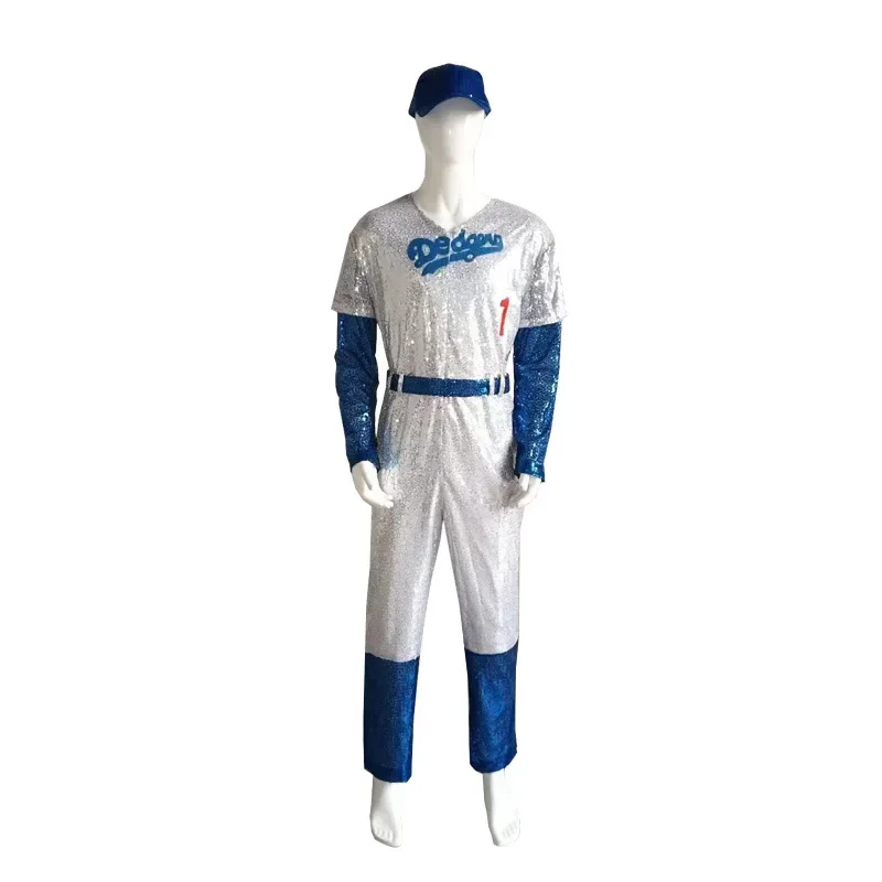 Film Rocketman Cosplay Kostüm Sir Elton Hercules John Body Baseball Uniform Overall mit Kappe Hut Gürtel Halloween Karneval